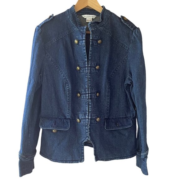 Women's Blue Military Jean Jacket - Picture 1 of 8